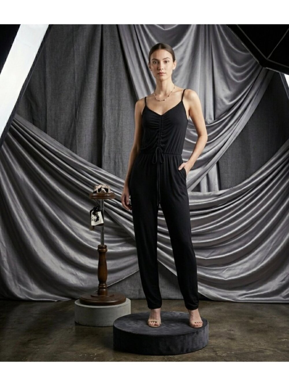 Rolla Coster Jumpsuit With Ruched Front & Adjustable Straps For Women size L